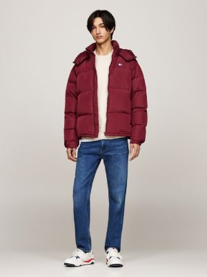 red water repellent down-filled alaska puffer jacket for men tommy jeans