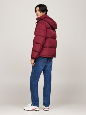 red water repellent down-filled alaska puffer jacket for men tommy jeans