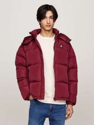 red water repellent down-filled alaska puffer jacket for men tommy jeans