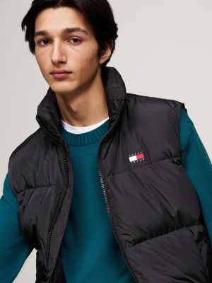 black down zip-thru alaska vest for men tommy jeans