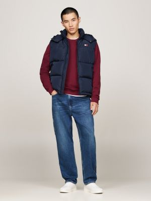 blue down zip-thru alaska vest for men tommy jeans