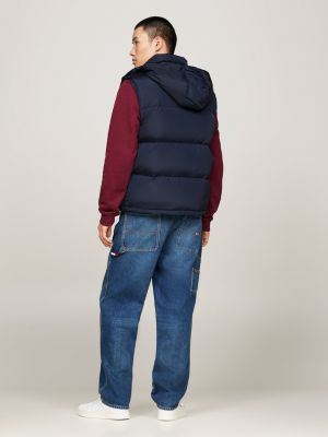 blue down zip-thru alaska vest for men tommy jeans