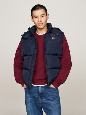 blue down zip-thru alaska vest for men tommy jeans