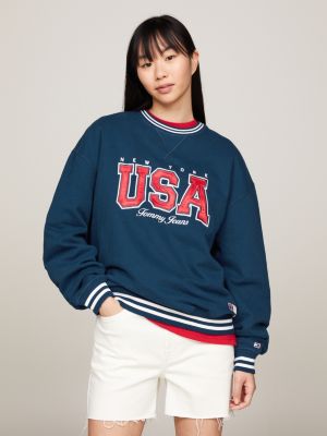 blue tommy jeans international games sweatshirt mit logo für herren - tommy hilfiger