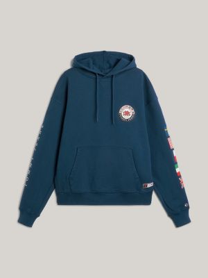 blue tommy jeans international games hoodie mit rückenlogo für herren - tommy hilfiger