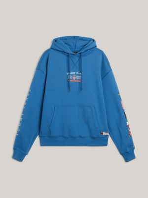 blue tommy jeans international games hoodie mit rückenlogo für herren - tommy hilfiger