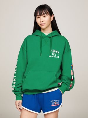 green tommy jeans international games hoodie mit rückenlogo für herren - tommy hilfiger