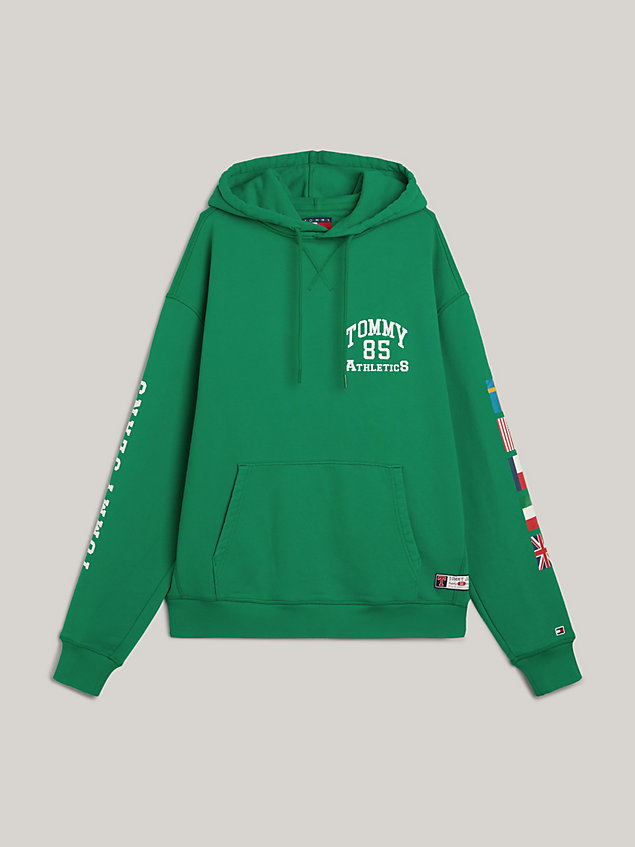 green tommy jeans international games hoodie mit rückenlogo für herren - tommy hilfiger