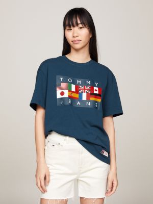 blue tommy jeans international games t-shirt mit logo für herren - tommy hilfiger