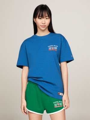 blue tommy jeans international games t-shirt mit logo für herren - tommy hilfiger