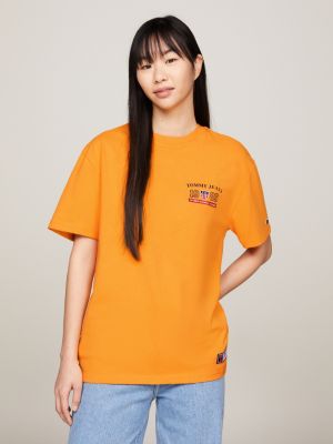 gold tommy jeans international games t-shirt mit logo für herren - tommy hilfiger