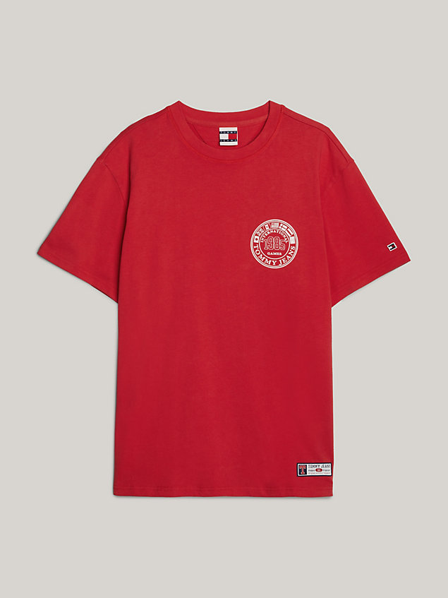red tommy jeans international games t-shirt mit logo für herren - tommy hilfiger