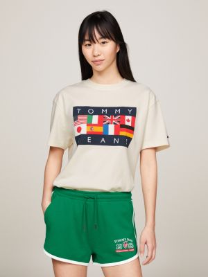 white tommy jeans international games t-shirt mit logo für herren - tommy hilfiger