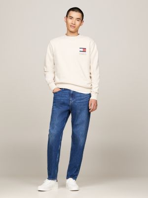 felpa regular fit con logo beige da uomini tommy jeans