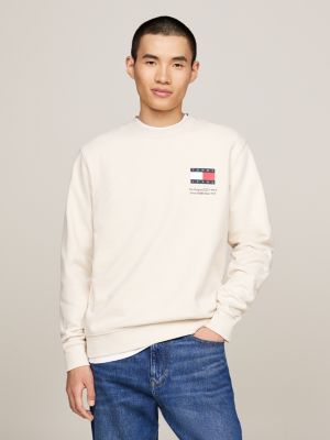 felpa regular fit con logo beige da uomini tommy jeans