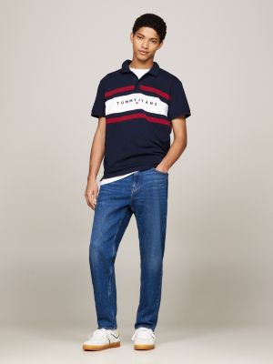 polo color block con logo y corte regular azul de hombres tommy jeans