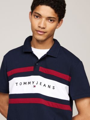 polo color block con logo y corte regular azul de hombres tommy jeans