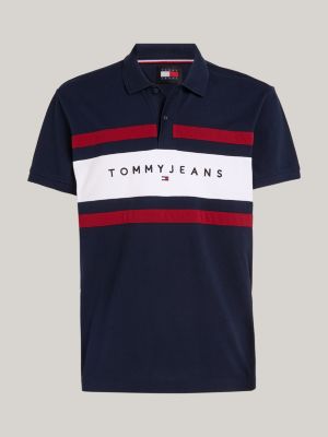 polo color block con logo y corte regular azul de hombres tommy jeans