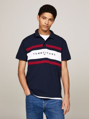 blue colour-blocked regular fit polo met logo voor heren - tommy jeans