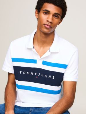 white colour-blocked logo regular fit polo for men tommy jeans