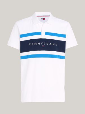 white colour-blocked logo regular fit polo for men tommy jeans