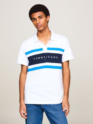 white colour-blocked logo regular fit polo for men tommy jeans