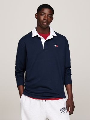 polo rugby oversize con distintivo blue da uomini tommy jeans