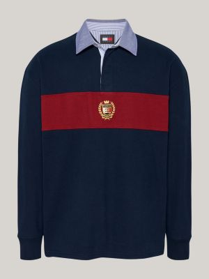 blue colour-blocked oversized rugby shirt for men tommy jeans