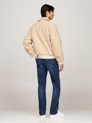 beige relaxed corduroy letterman jacket for men tommy jeans