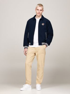 blue relaxed corduroy letterman jacket for men tommy jeans