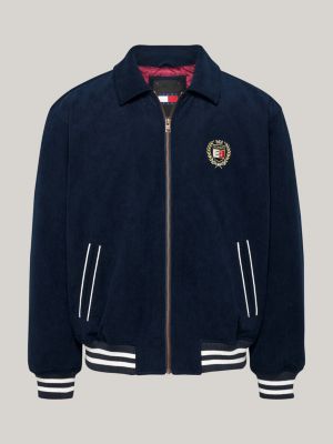 blue relaxed corduroy letterman jacket for men tommy jeans