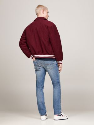 red relaxed corduroy letterman jacket for men tommy jeans