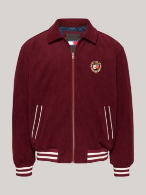 red relaxed corduroy letterman jacket for men tommy jeans