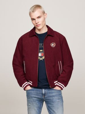 veste letterman en velours côtelée rouge pour hommes tommy jeans