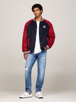 bomber in misto lana con ricamo rosso da uomini tommy jeans