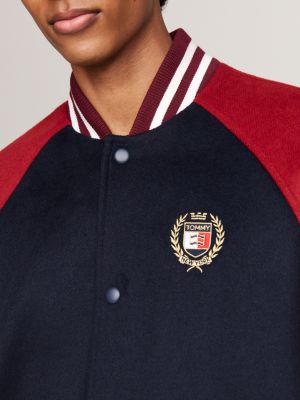 bomber in misto lana con ricamo rosso da uomini tommy jeans