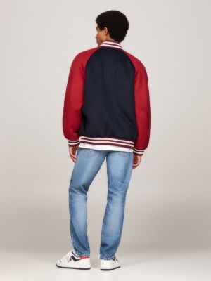 bomber in misto lana con ricamo rosso da uomini tommy jeans