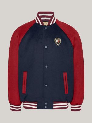 bomber in misto lana con ricamo rosso da uomini tommy jeans