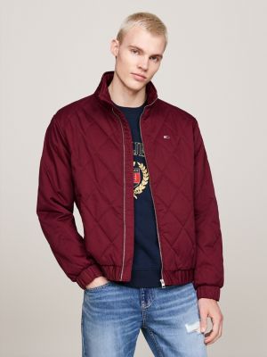 red diamond quilted padded jacket for men tommy jeans