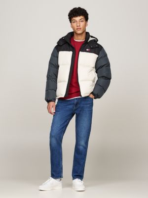 black colour-blocked alaska puffer jacket for men tommy jeans