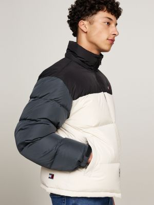 black colour-blocked alaska puffer jacket for men tommy jeans