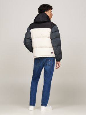 black colour-blocked alaska puffer jacket for men tommy jeans