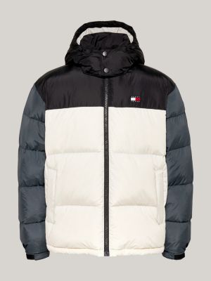 black colour-blocked alaska puffer jacket for men tommy jeans