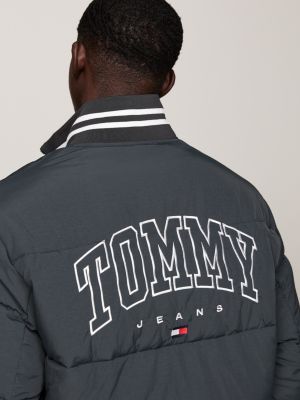 chaqueta acolchada universitaria amplia gris de hombres tommy jeans