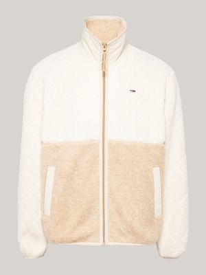 beige relaxed teddy fleece jacket for men tommy jeans