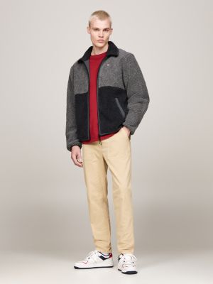 grey relaxed teddy fleece jacket for men tommy jeans