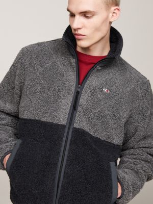 grey relaxed teddy fleece jacket for men tommy jeans