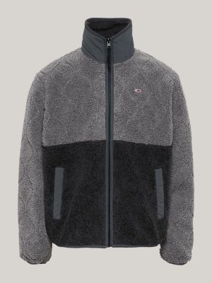 grey relaxed teddy fleece jacket for men tommy jeans