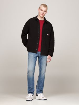 sobrecamisa polar de peluche con parche negro de hombres tommy jeans