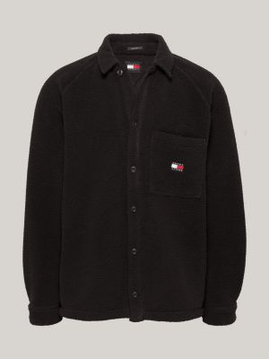 sobrecamisa polar de peluche con parche negro de hombres tommy jeans